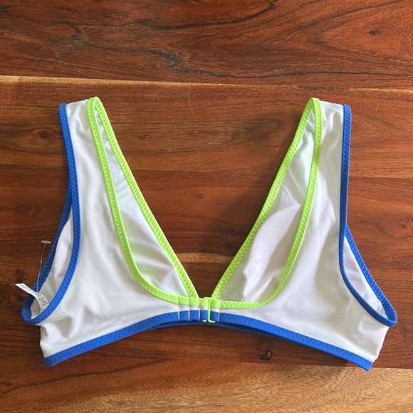 Aerie White Bikini Top with Blue and Neon Green Trim - Picture 2 of 3